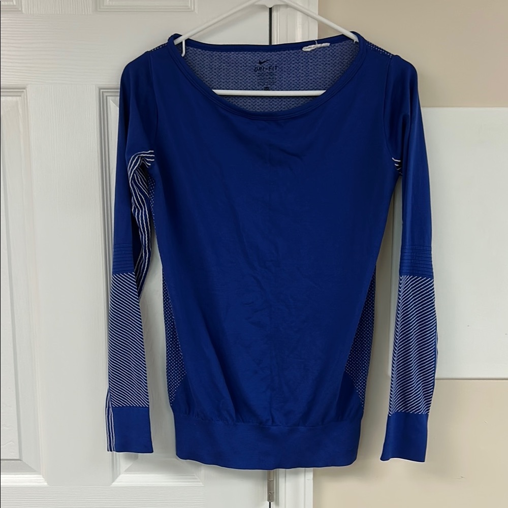 Nike Dri Fit Stay Cool Blue Long Sleeve Crew Shirt